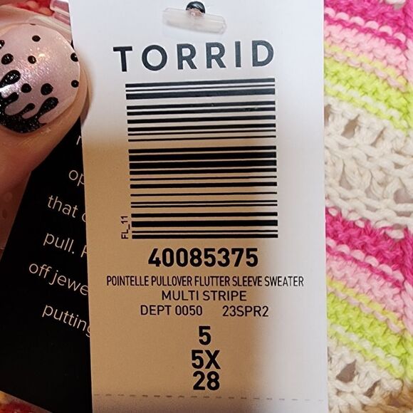 5X 28W Torrid Pink Crochet Sweater Flutter Sleeve Pointelle Pullover Open Knit - Picture 5 of 9